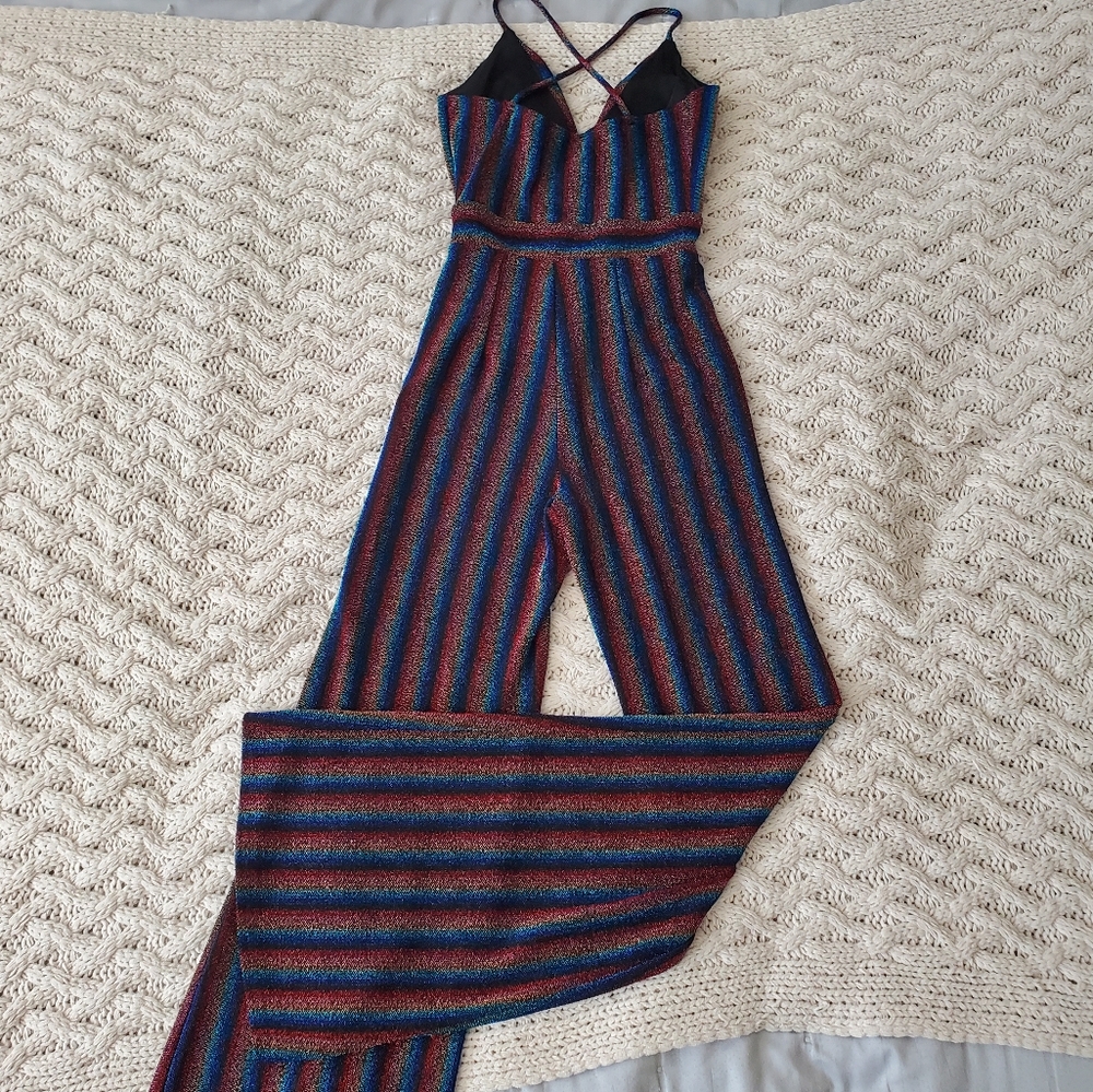 Striped Multicolor Retro 70s Inspired Jumpsuit - Picture 15 of 16